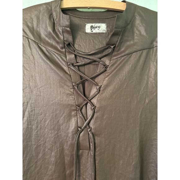 NIGHTCAP By Carisa Rene Size 1 Brown French Polyester Long Sleeve Lace Up Top - Picture 3 of 6